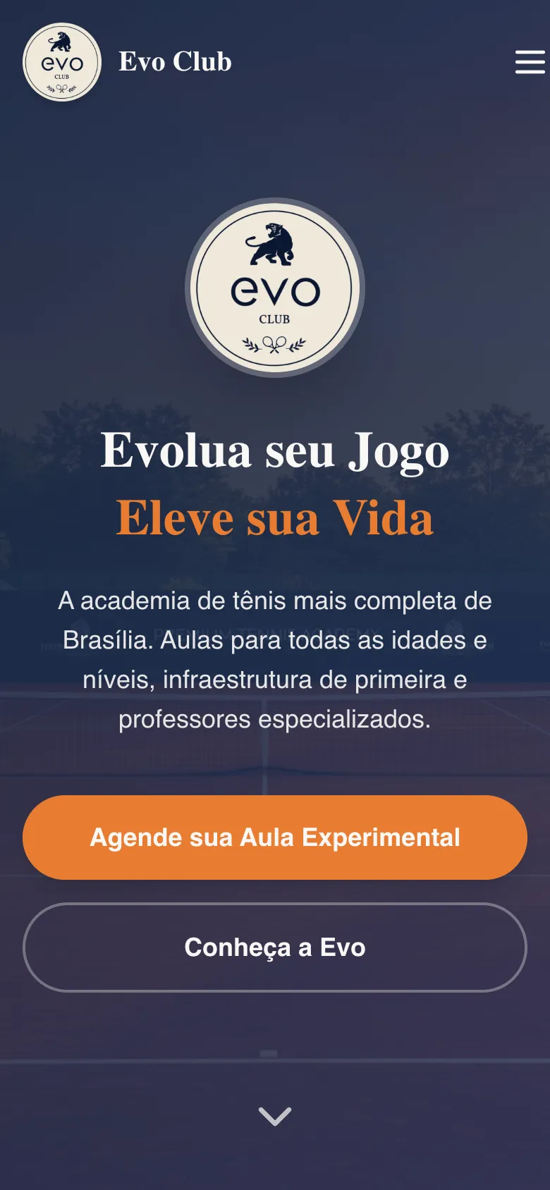 Site do Evo Club criado pela NaVittrine, em um celular